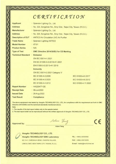 Certificated by CE European and BSMI Taiwan